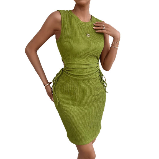 Damen körperbetontes Midi-Kleid mit seitlicher Raffung und elegantem Rippenstruktur R&B