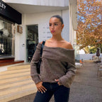 Damen Oversized Strickpullover mit schulterfreiem Design R&B