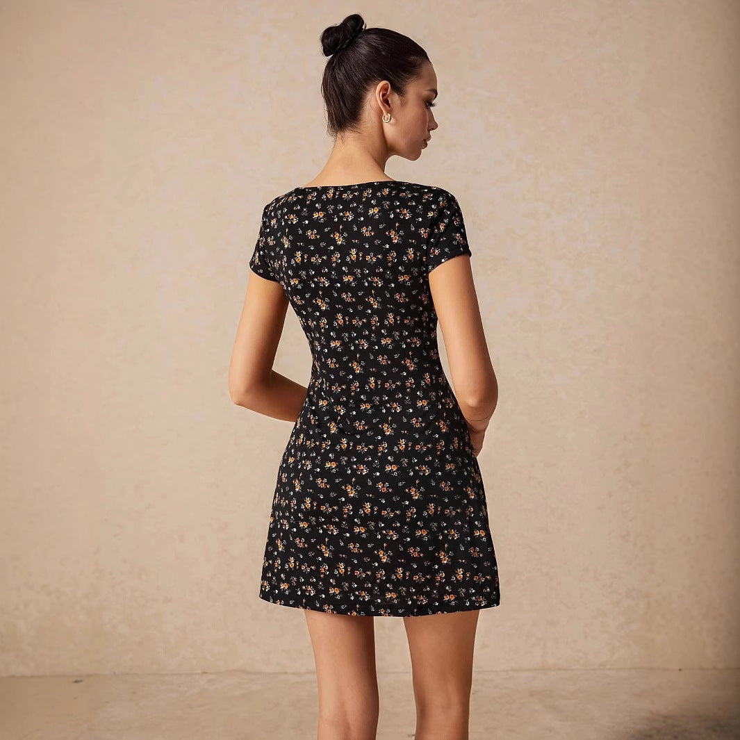 Damen Kurzarm Kleid mit blumigem Schnitt und Wickeldetails R&B