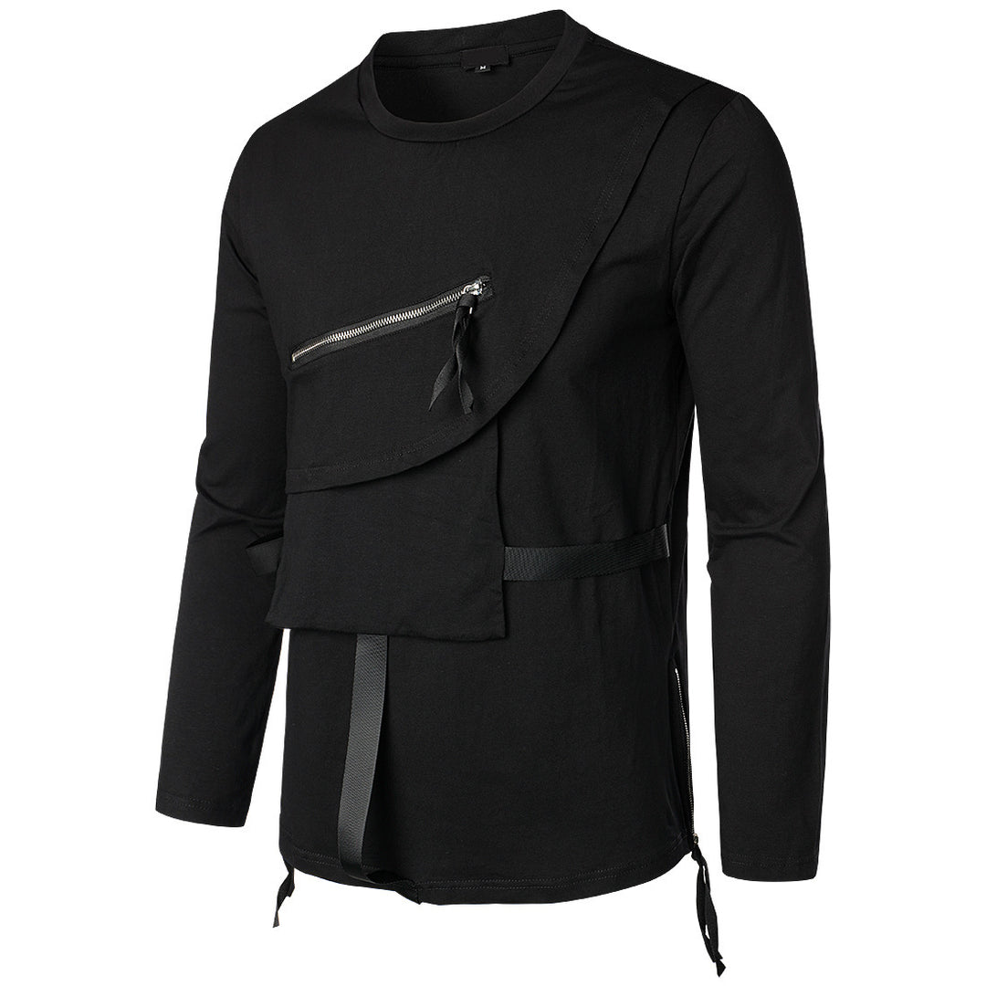 Herren Modisches Langarmshirt mit Asymmetrischem Design und Praktischer Brusttasche R&B