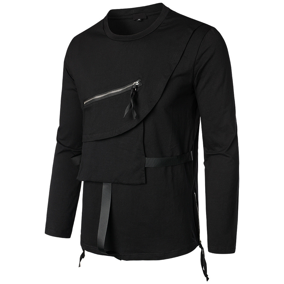 Herren Modisches Langarmshirt mit Asymmetrischem Design und Praktischer Brusttasche
