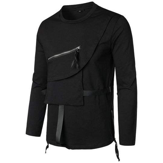 Herren Modisches Langarmshirt mit Asymmetrischem Design und Praktischer Brusttasche R&B