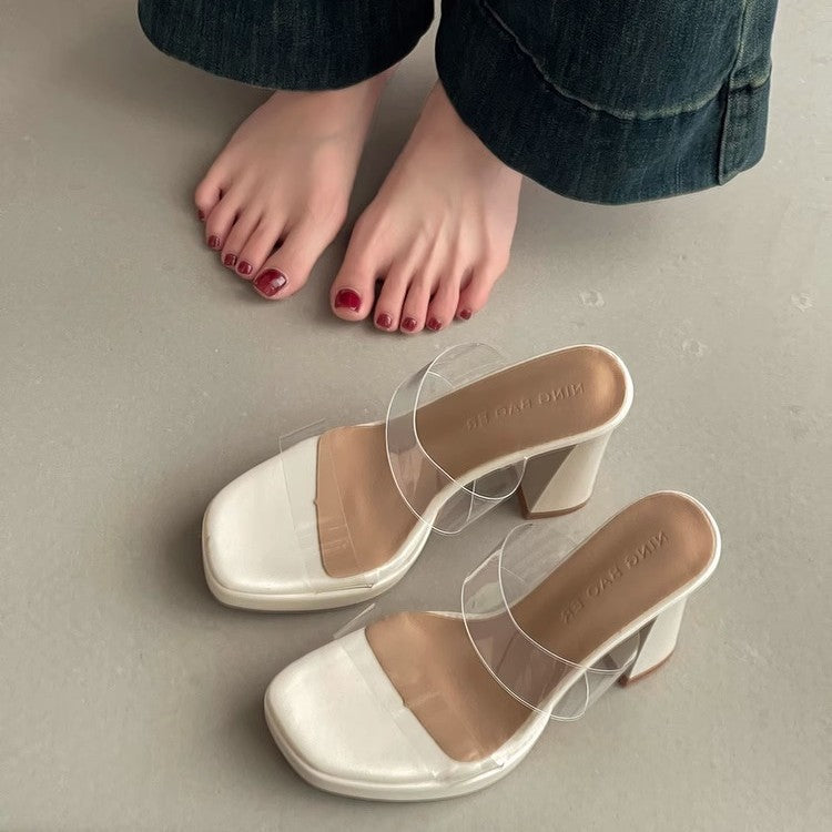 Damen transparente Mules mit elegantem Riemendesign R&B