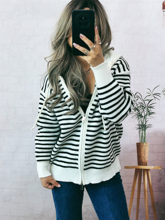 Damen Sportlicher Hoodie mit Streifenmuster und lässigem Schnitt R&B