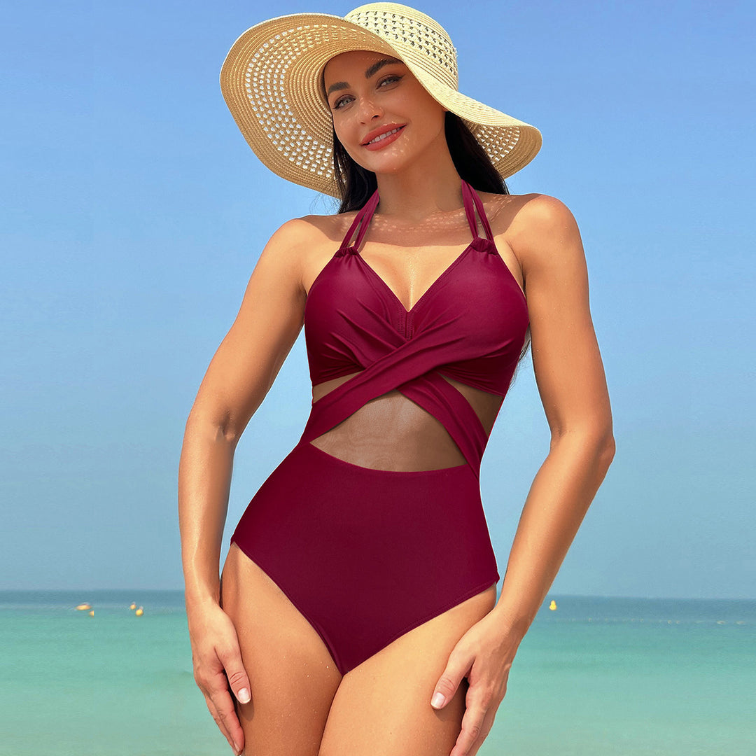 Damen Einteiliger Badeanzug mit stylishen Mesh-Elementen R&B