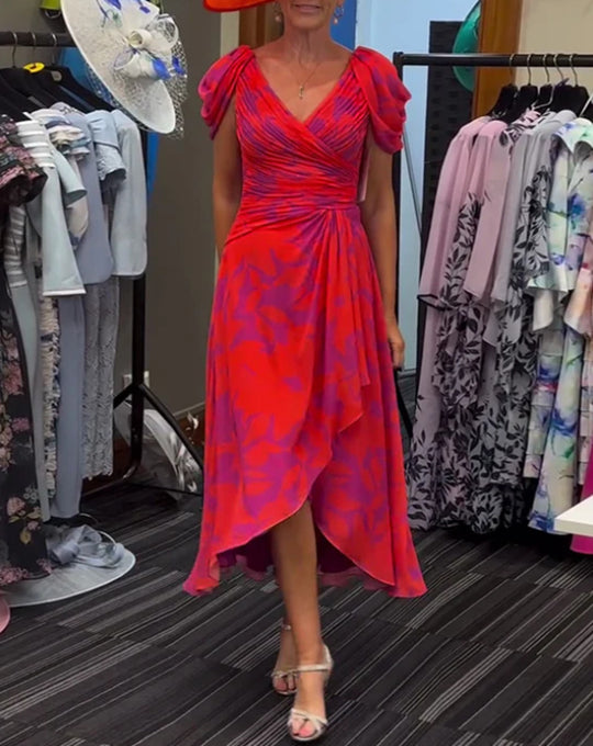 Damen Maxikleid mit dekorativer Wickeloptik und voluminösen Ärmeln Heidi-Mode