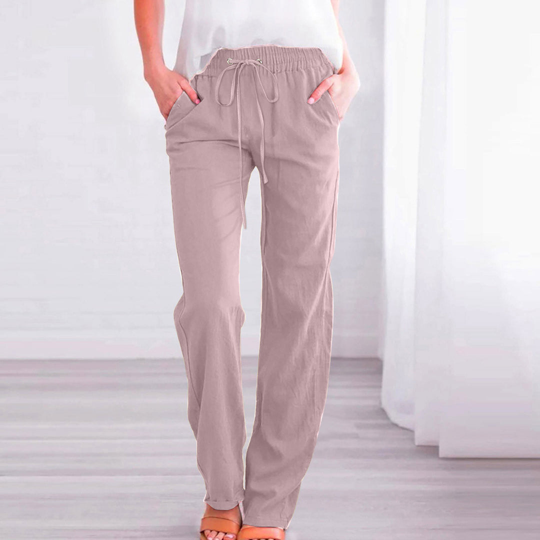 Damen Bequeme Leinen-Hose mit elastischem Bund und Taschen R&B