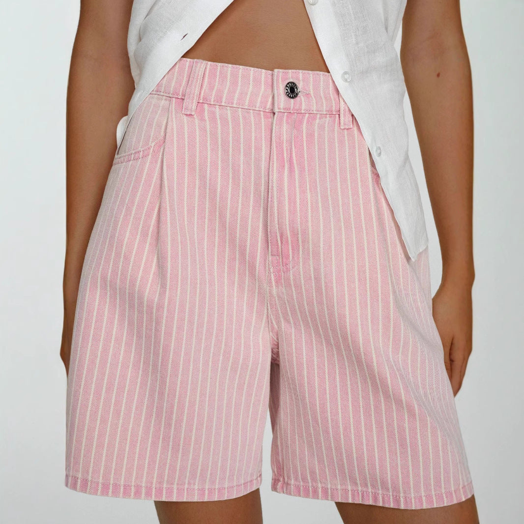 Damen Hoch taillierte Stoff-Shorts im modischen Streifen-Design R&B
