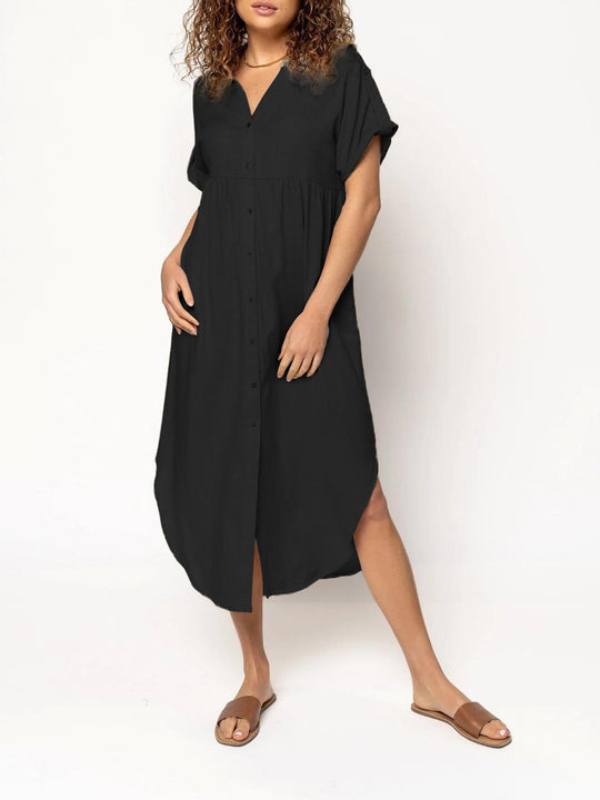 Damen Hemdkleid mit bodenlangem Schnitt und Knopfdetails R&B