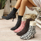 Damen Stiefelimitierte Sockenschuhe mit elegantem Absatz R&B