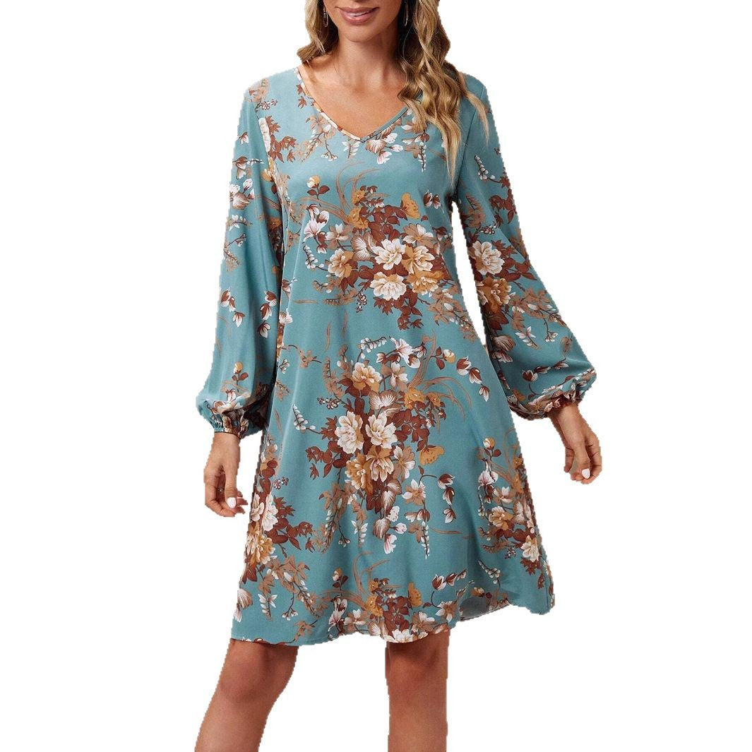 Damen Blusenkleid mit floralem Design und voluminösen Ärmeln R&B