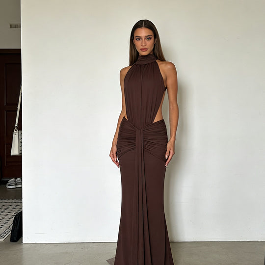 Damen Elegantes Drapiertes Abendkleid mit tiefem Rückenausschnitt und figurbetontem Schnitt R&B