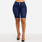 Damen Jeans-Shorts mit hohem Taillenbund und modischen Knopfdetails R&B