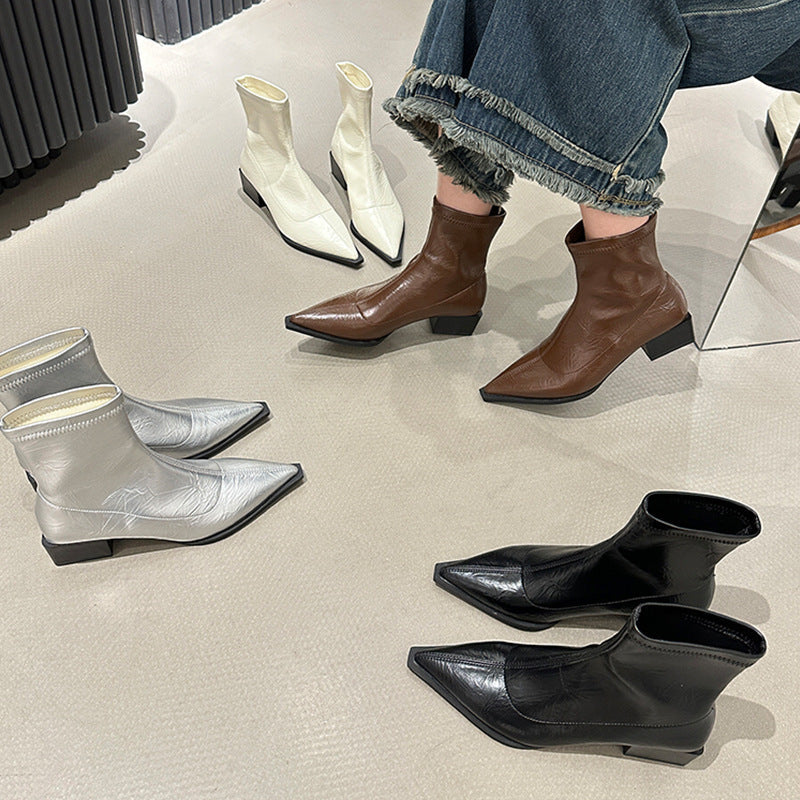 Damen elegante Stiefeletten mit spitzem Zehenbereich und Blockabsatz R&B