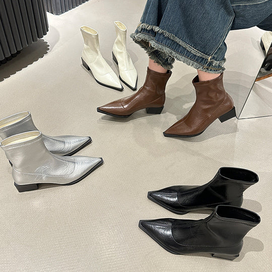 Damen elegante Stiefeletten mit spitzem Zehenbereich und Blockabsatz R&B