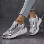 Damen nan glamouröser auffälliger Sneaker mit Glitzerpaneelen jacquardgewR&Btem Obermaterial und ergonomischer Wellenlaufsohle R&B