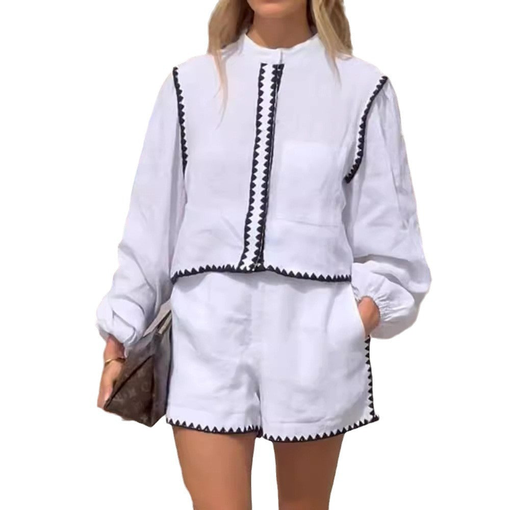 Damen Legeres Zweiteiliges Set mit Bluse und Shorts R&B