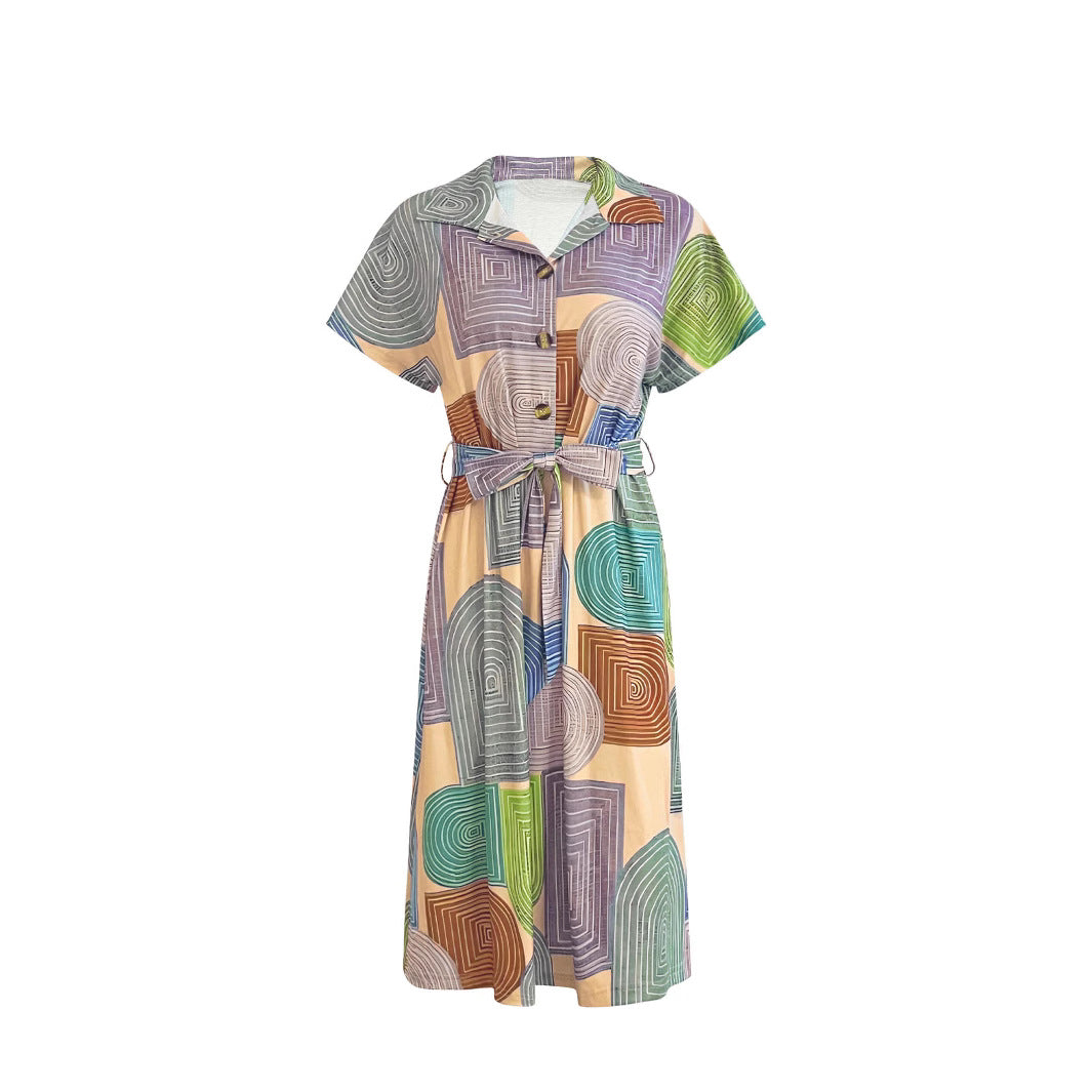 Damen ärmelloses Kleid mit geometrischem Muster und Bindegürtel R&B