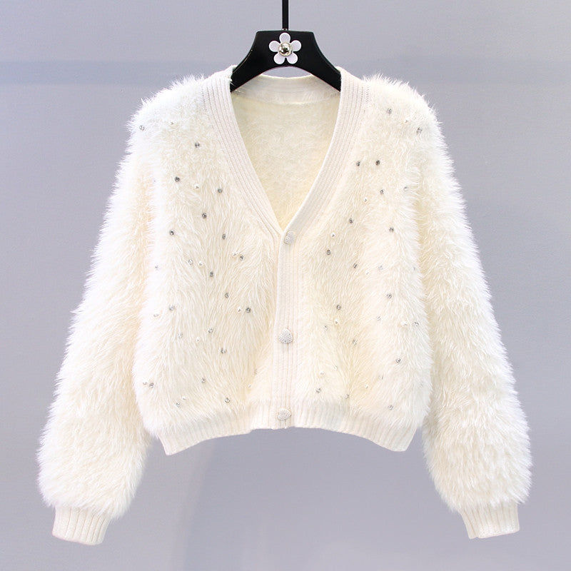 Damen Flauschiger Kurz-Cardigan mit dezenten Knopfdetails R&B