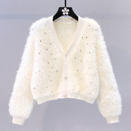 Damen Flauschiger Kurz-Cardigan mit dezenten Knopfdetails R&B