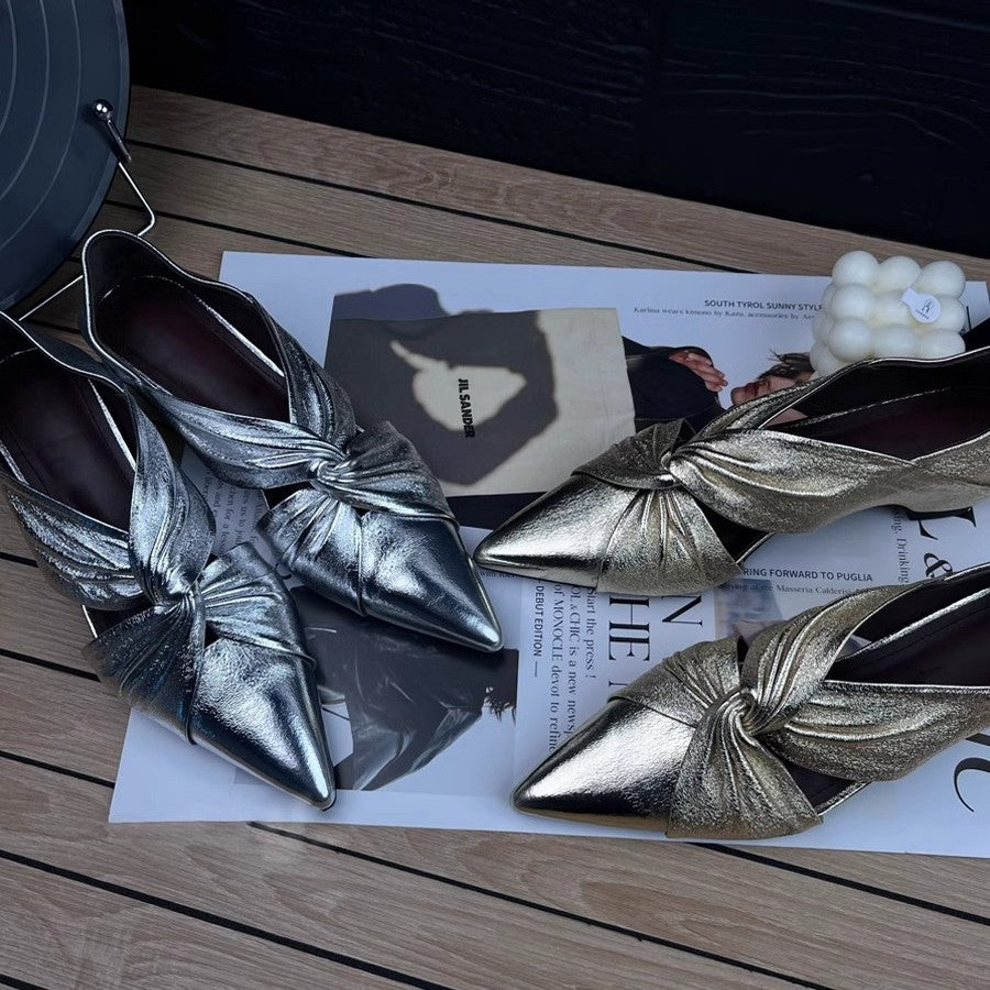 Damen Slipper mit eleganter Knotenverzierung und spitz zulaufendem Design R&B