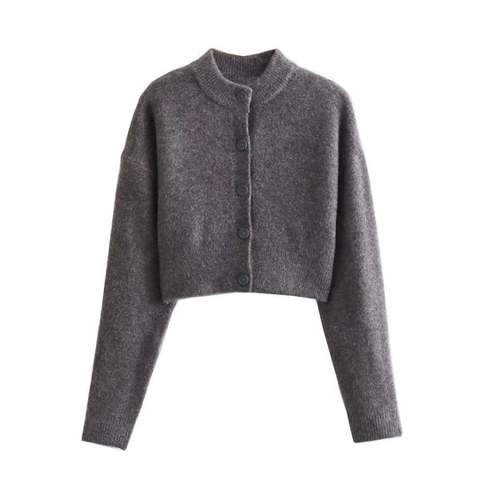 Damen cropped Strickjacke mit modernen Knöpfen R&B