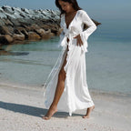 Damen Strandkleid mit raffinierten Rüschen und tiefem V-Ausschnitt R&B