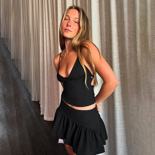Damen Set aus Spaghetti-Top und Rüschensrock R&B