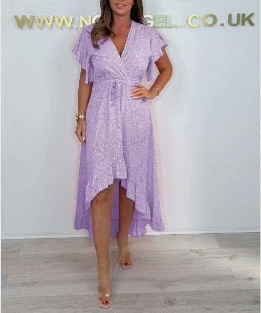 Damen Wickelkleid mit voluminösen Rüschensäumen und tailliertem Schnitt R&B