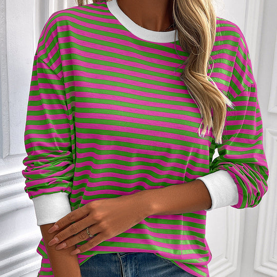 Damen gestreifter Langarm-Pullover mit lässigem Schnitt R&B