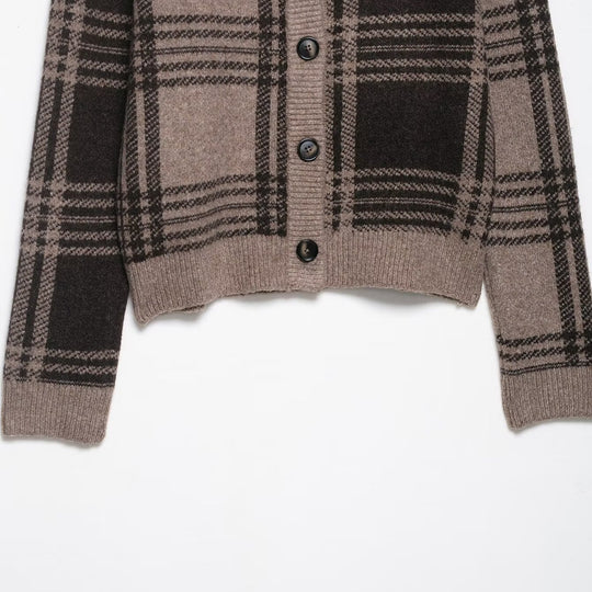 Damen lässige Karostrickjacke mit Knopfverschluss R&B