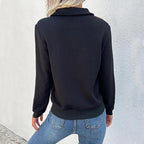 Damen lässiger Pullover mit modernem Kragen und dekorativem Patch R&B