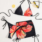 Damen Triangel-Bikini mit transparentem Rockelement und floralem Design R&B