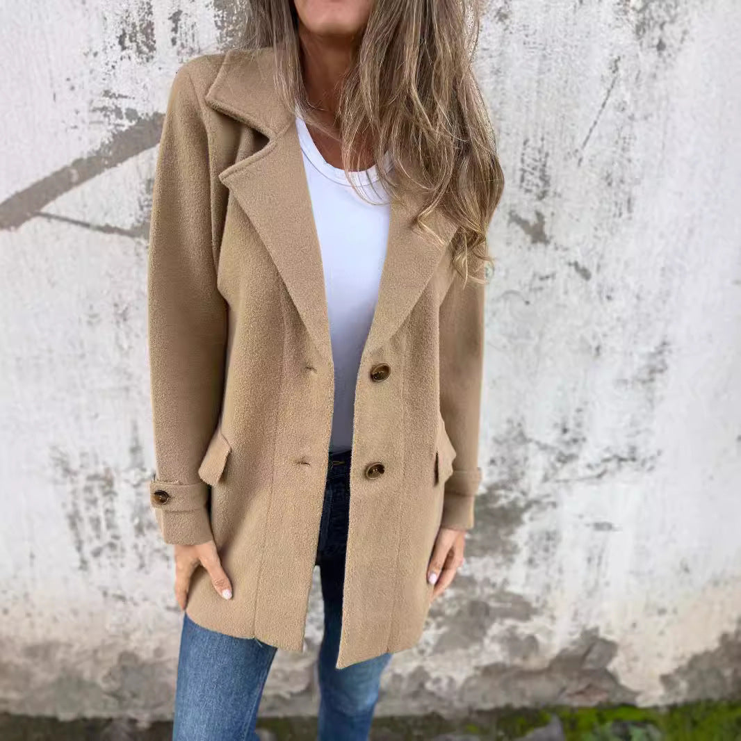 Damen zeitloser Wolle-Blazer mit praktischem Reverskragen und Taschen R&B