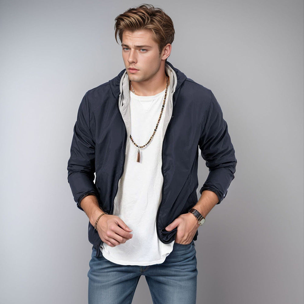 Herren leichte Übergangsjacke mit verstellbarem Kapuzenkragen und praktischen Taschen R&B