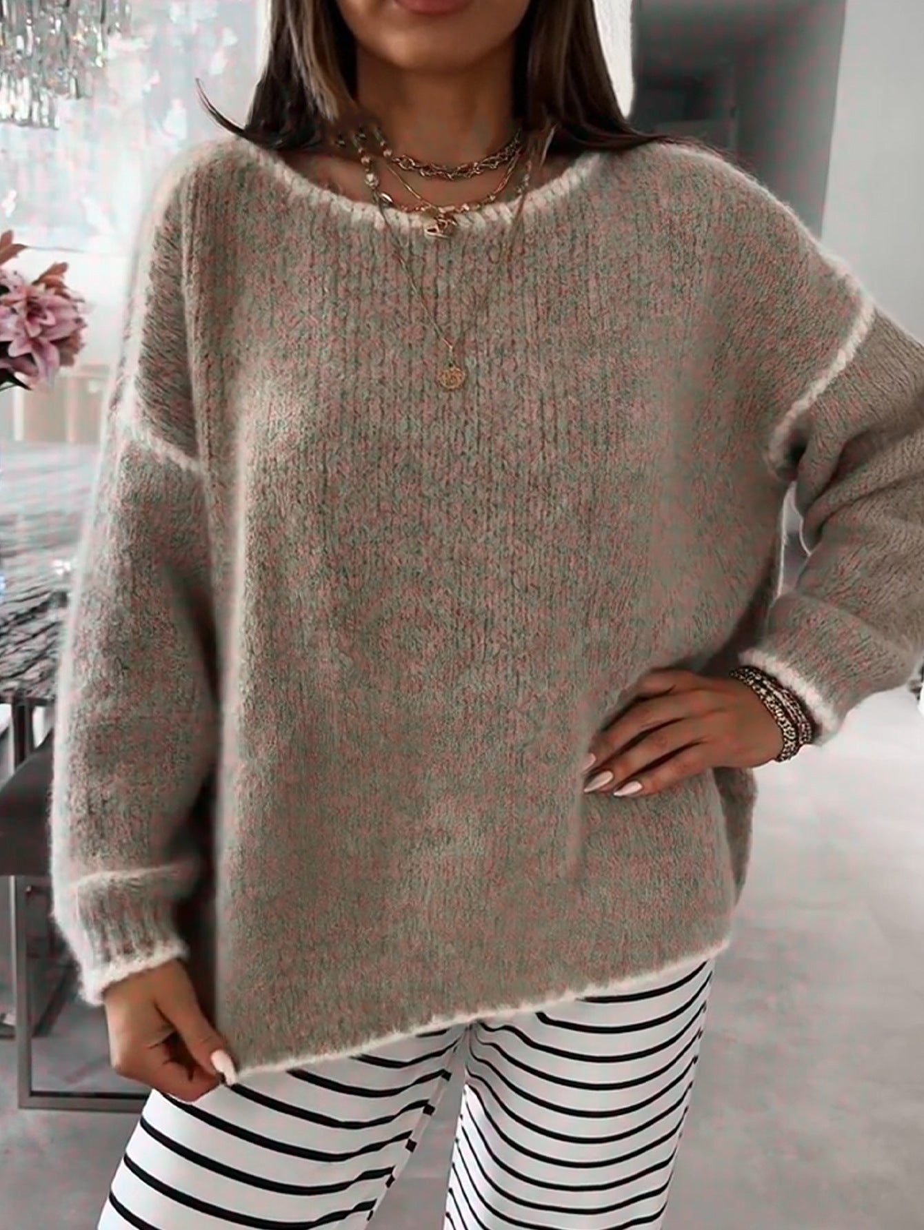 Damen Übergroßer Strickpullover mit luftigen Ärmeln R&B
