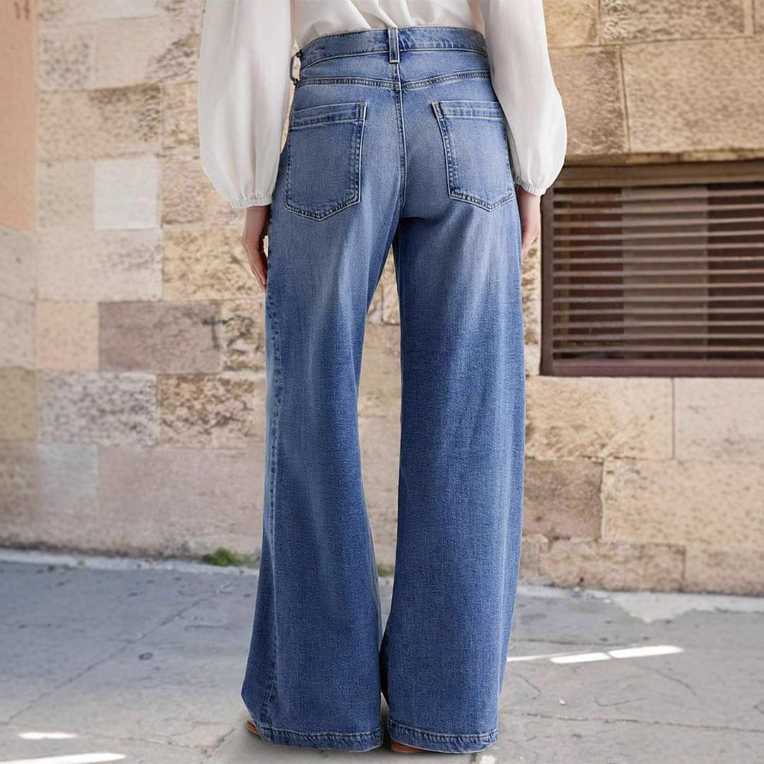 Damen Weite Jeans mit hohem Bund und klassischem Design R&B