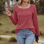 Damen Rippstrickpullover mit quadratischem Ausschnitt R&B