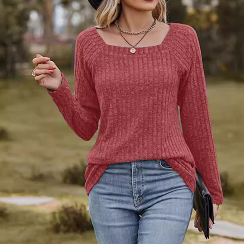 Damen Rippstrickpullover mit quadratischem Ausschnitt R&B