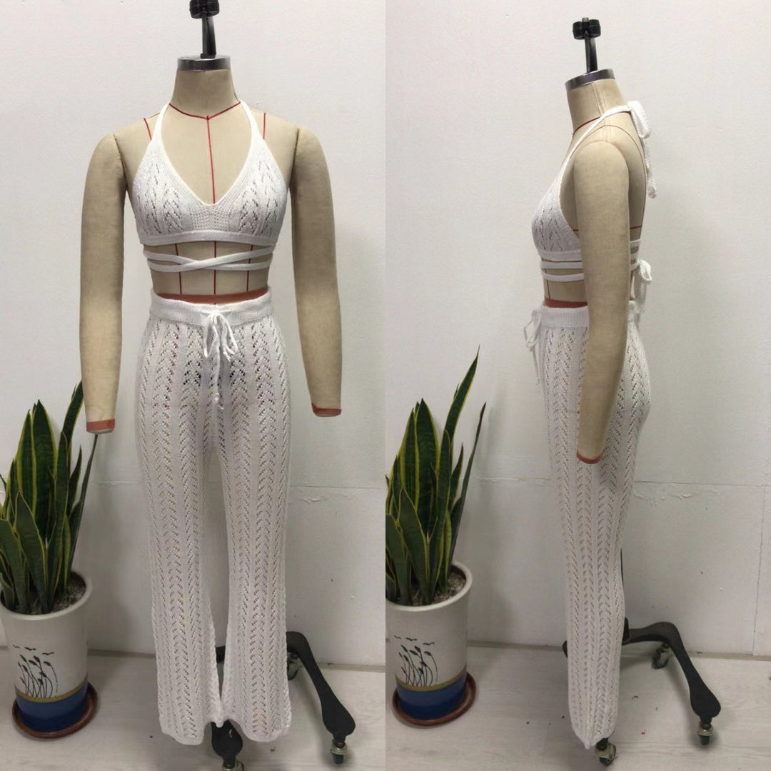 Damen Häkel-Bikini-Set mit transparentem Maxirock und elegantem Schnitt R&B