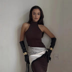 Damen Maxikleid mit elegantem Stehkragen und figurformendem Schnitt R&B