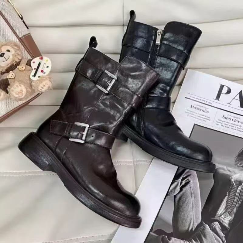Damen Modische Stiefel mit stilvollem Schnallen-Design und robuster Sohle R&B