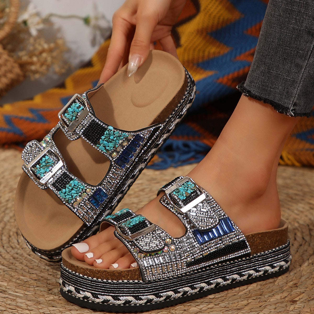 Damen Sandalen mit funkelnden Schmuckdetails und ergonomischer Fußbettung R&B