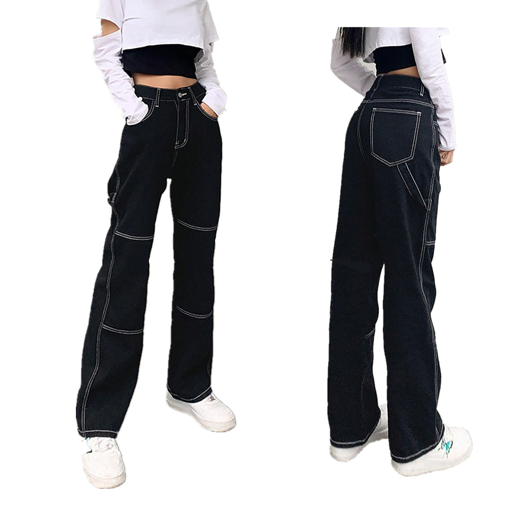 Damen weite Jeans mit modischen Kontrastnähten R&B