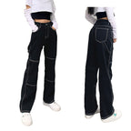 Damen weite Jeans mit modischen Kontrastnähten R&B