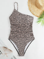 Damen One-Shoulder Badeanzug mit stylischem Animal-Print und femininen Raffungen R&B