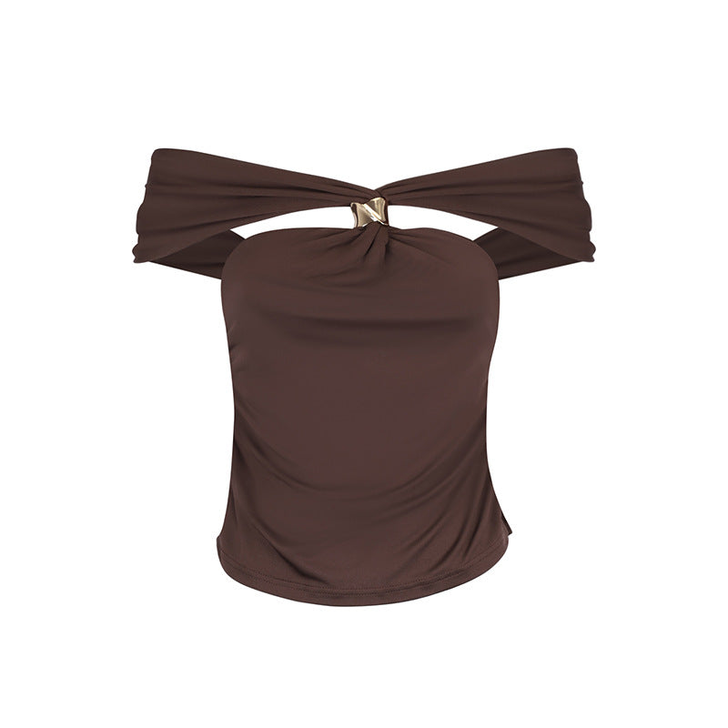 Damen trendy Off-Shoulder Bluse mit akzentuiertem Knoten und elegantem Detail R&B