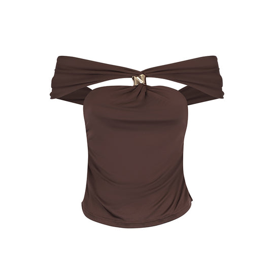 Damen trendy Off-Shoulder Bluse mit akzentuiertem Knoten und elegantem Detail R&B