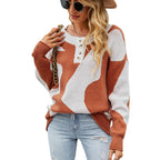 Damen kuscheliger Oversized Pullover mit Knopfdetails und kreativem Muster