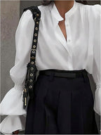 Damen Bluse mit eleganten Puffärmeln und zeitlosem Stehkragen R&B